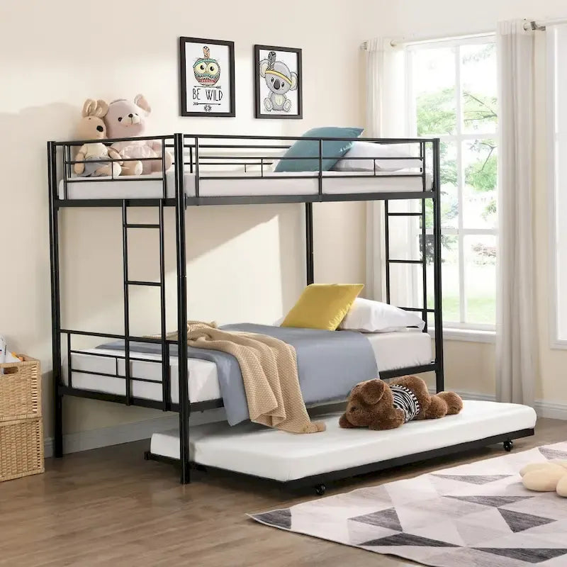 Letto a castello in metallo a una piazza con letto estraibile, letto estraibile a una piazza