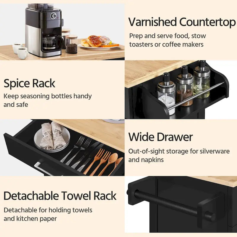Carrello da cucina con portasciugamani, cassetto e 2 ante