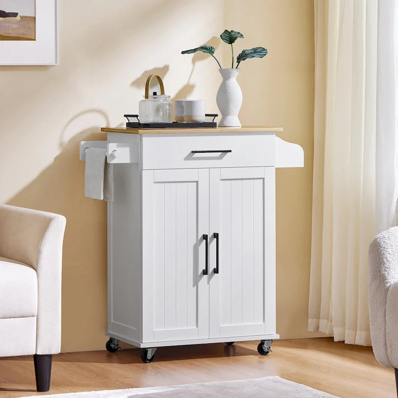 Carrello da cucina con portasciugamani, cassetto e 2 ante