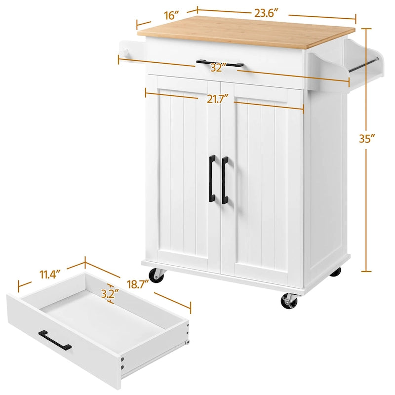 Carrello da cucina con portasciugamani, cassetto e 2 ante