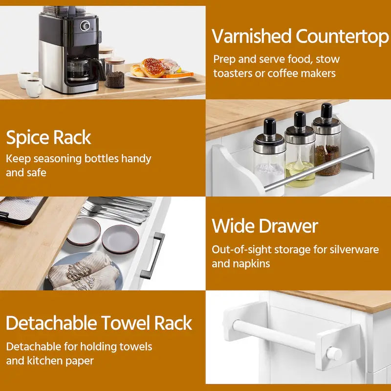 Carrello da cucina con portasciugamani, cassetto e 2 ante