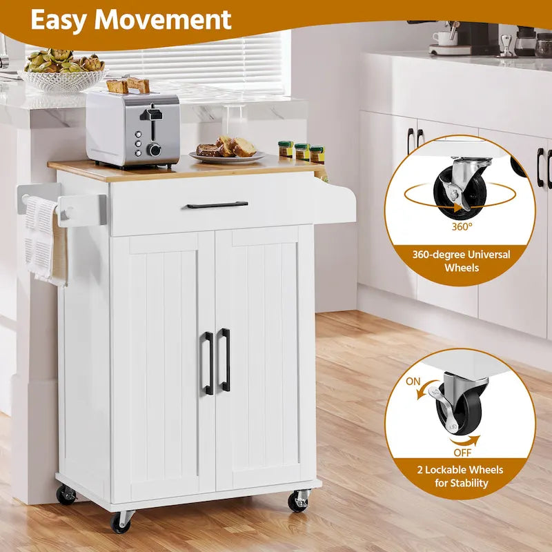 Carrello da cucina con portasciugamani, cassetto e 2 ante
