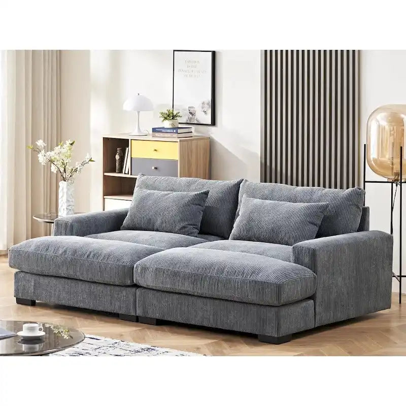 Divano Letto Luxe con Morbida Rivestitura in Corduroy Design Doppio Chaise Convertibile in Letto Matrimoniale Extra Large
