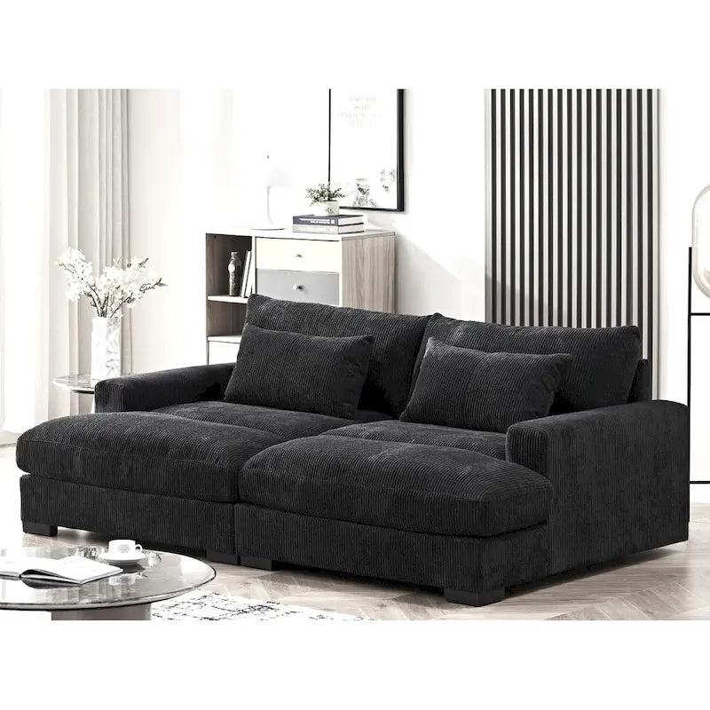 Divano Letto Luxe con Morbida Rivestitura in Corduroy Design Doppio Chaise Convertibile in Letto Matrimoniale Extra Large
