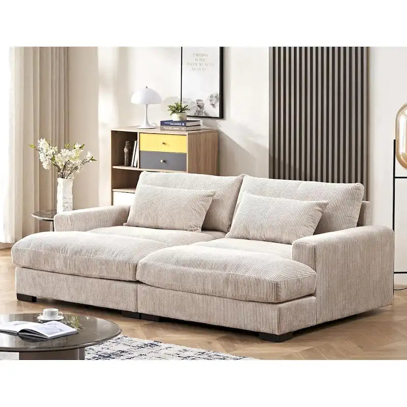 Divano Letto Luxe con Morbida Rivestitura in Corduroy Design Doppio Chaise Convertibile in Letto Matrimoniale Extra Large