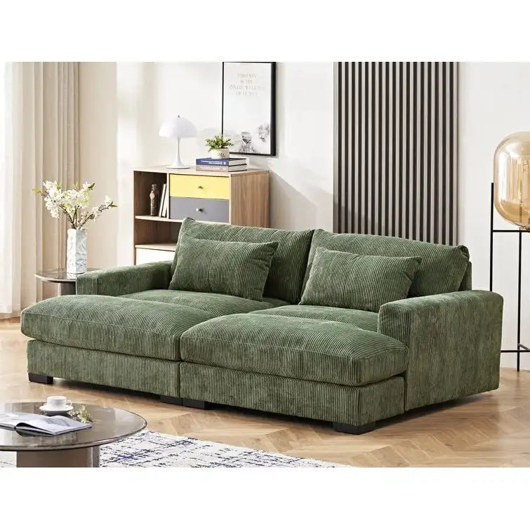Divano Letto Luxe con Morbida Rivestitura in Corduroy Design Doppio Chaise Convertibile in Letto Matrimoniale Extra Large
