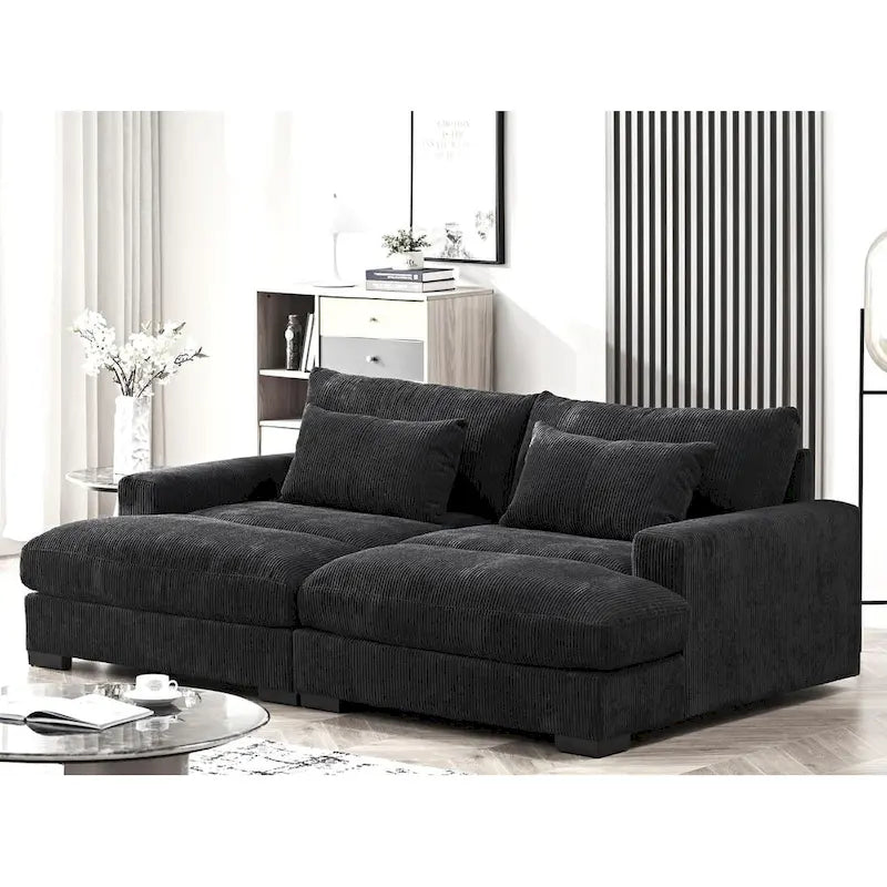 Divano Letto Luxe con Morbida Rivestitura in Corduroy Design Doppio Chaise Convertibile in Letto Matrimoniale Extra Large