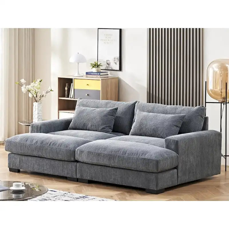 Divano Letto Luxe con Morbida Rivestitura in Corduroy Design Doppio Chaise Convertibile in Letto Matrimoniale Extra Large
