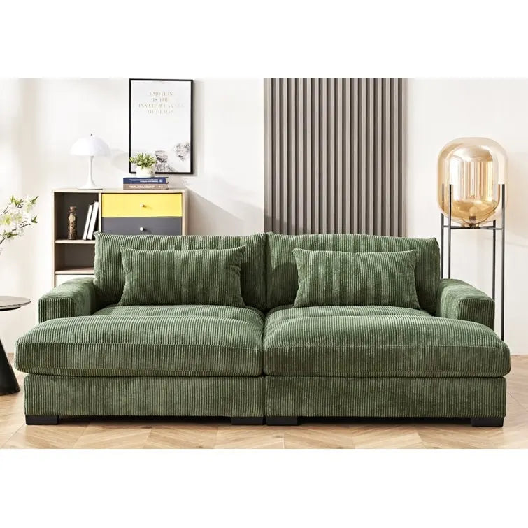 Divano Letto Luxe con Morbida Rivestitura in Corduroy Design Doppio Chaise Convertibile in Letto Matrimoniale Extra Large