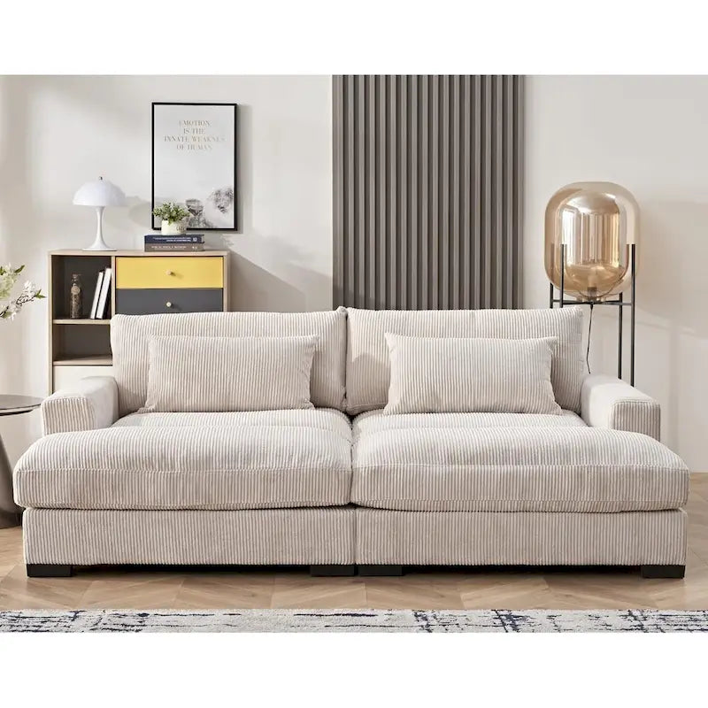 Divano Letto Luxe con Morbida Rivestitura in Corduroy Design Doppio Chaise Convertibile in Letto Matrimoniale Extra Large