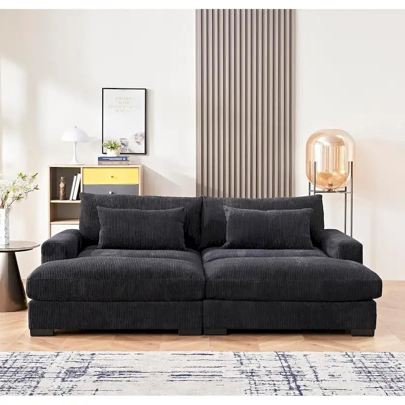 Divano Letto Luxe con Morbida Rivestitura in Corduroy Design Doppio Chaise Convertibile in Letto Matrimoniale Extra Large