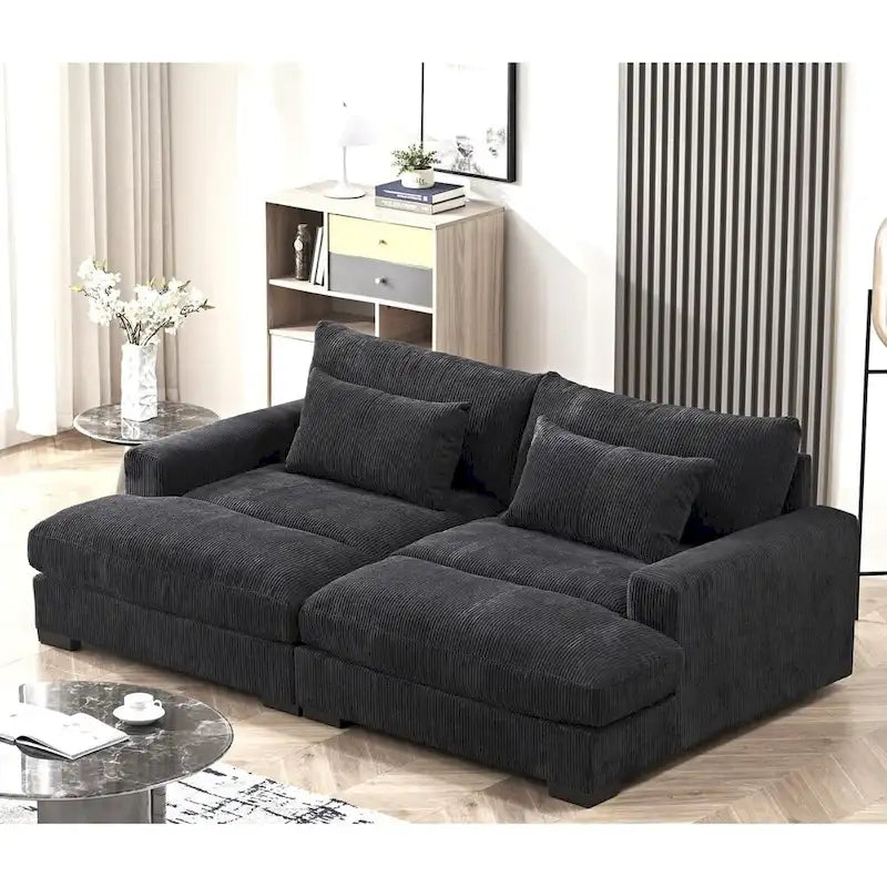 Divano Letto Luxe con Morbida Rivestitura in Corduroy Design Doppio Chaise Convertibile in Letto Matrimoniale Extra Large