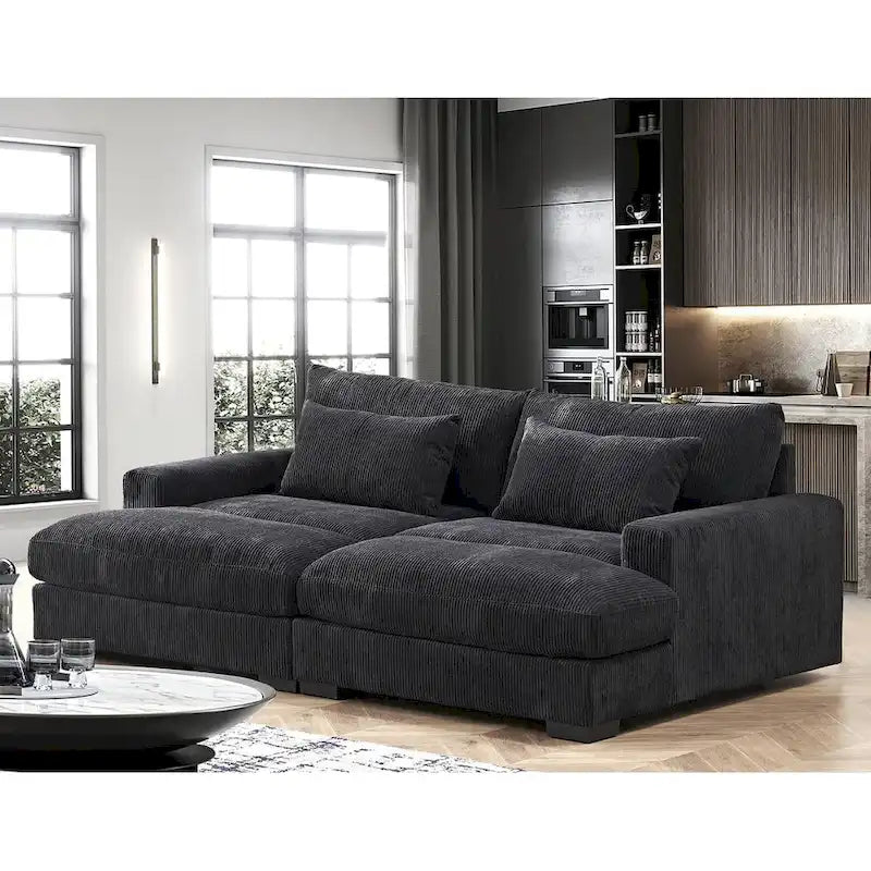 Divano Letto Luxe con Morbida Rivestitura in Corduroy Design Doppio Chaise Convertibile in Letto Matrimoniale Extra Large