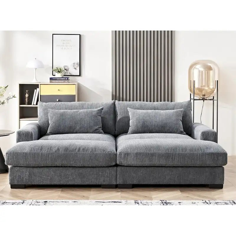 Divano Letto Luxe con Morbida Rivestitura in Corduroy Design Doppio Chaise Convertibile in Letto Matrimoniale Extra Large