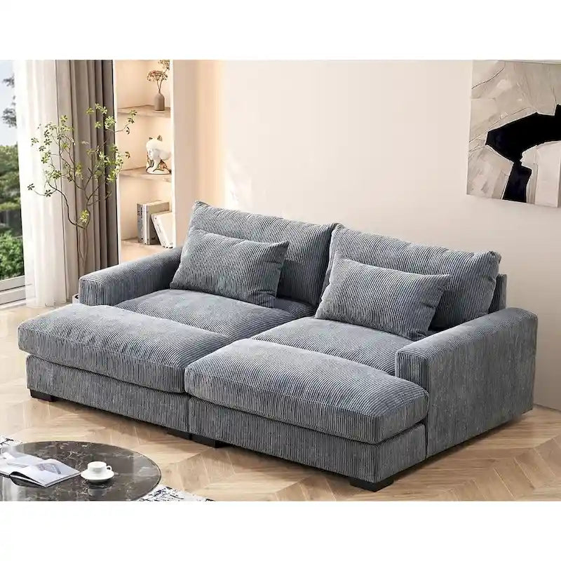 Divano Letto Luxe con Morbida Rivestitura in Corduroy Design Doppio Chaise Convertibile in Letto Matrimoniale Extra Large
