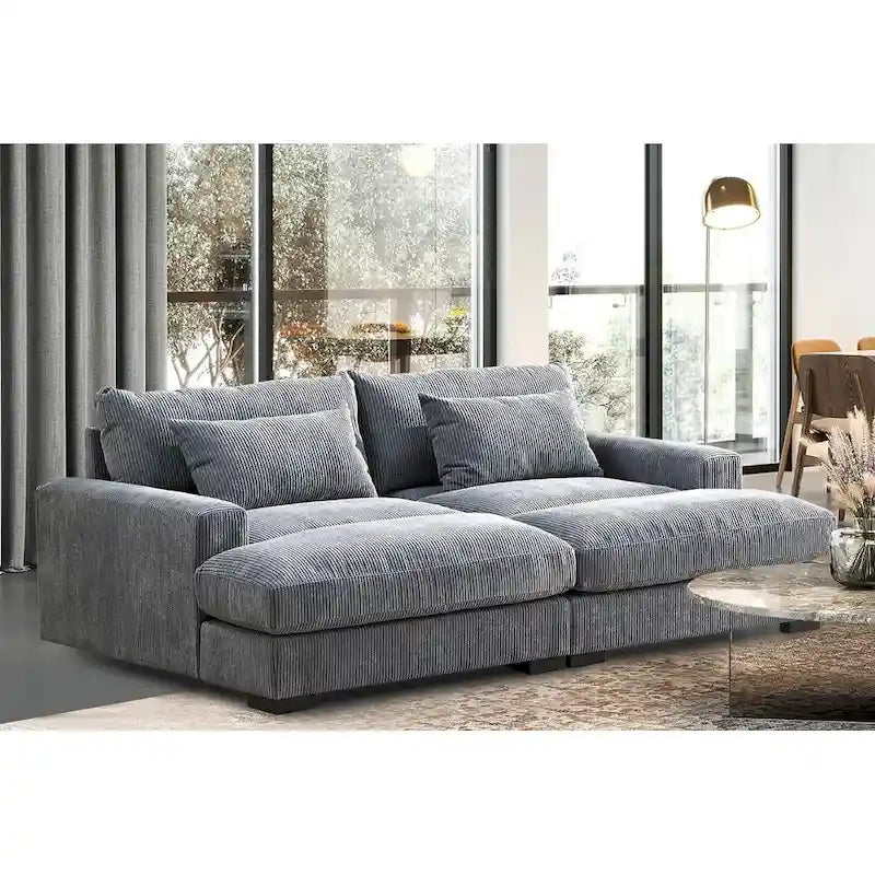 Divano Letto Luxe con Morbida Rivestitura in Corduroy Design Doppio Chaise Convertibile in Letto Matrimoniale Extra Large