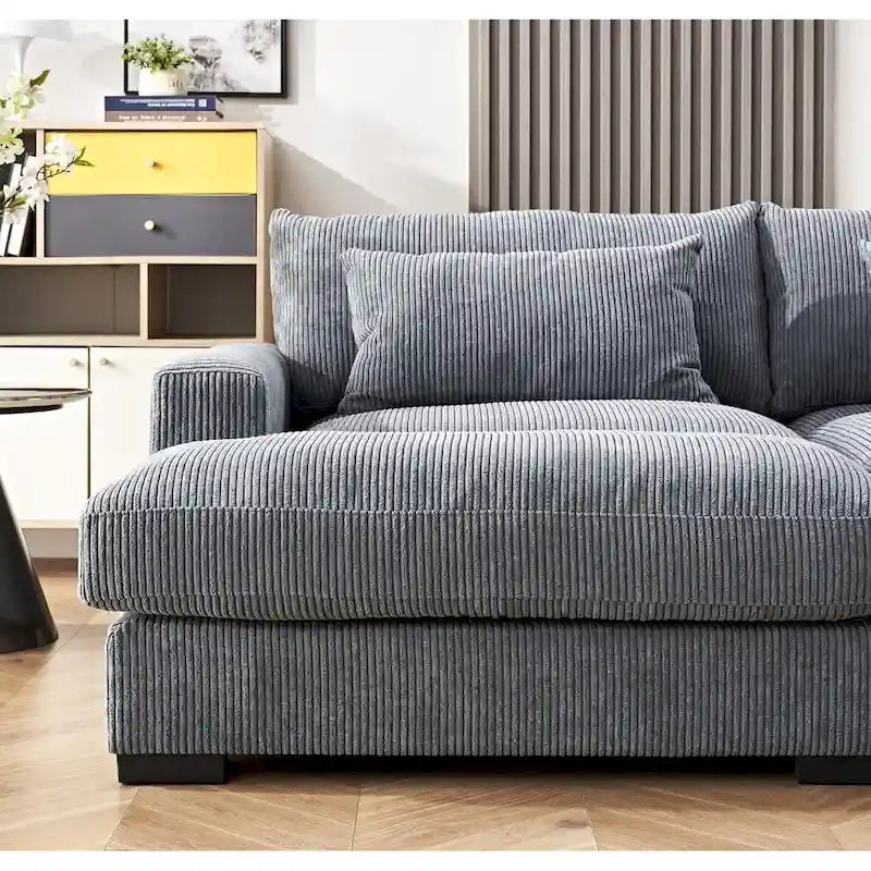 Divano Letto Luxe con Morbida Rivestitura in Corduroy Design Doppio Chaise Convertibile in Letto Matrimoniale Extra Large