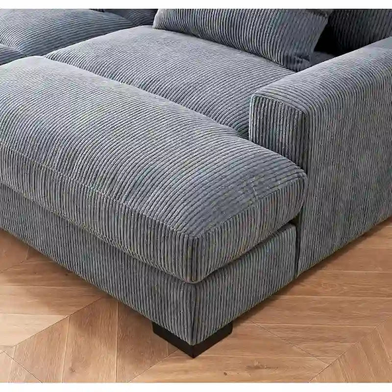 Divano Letto Luxe con Morbida Rivestitura in Corduroy Design Doppio Chaise Convertibile in Letto Matrimoniale Extra Large
