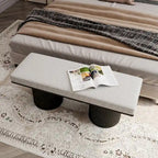Panca imbottita con robuste gambe nere in tessuto bouclé grigio chiaro, panca da letto in stile contemporaneo per camera da letto e soggiorno