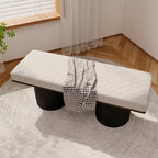 Panca imbottita con robuste gambe nere in tessuto bouclé grigio chiaro, panca da letto in stile contemporaneo per camera da letto e soggiorno