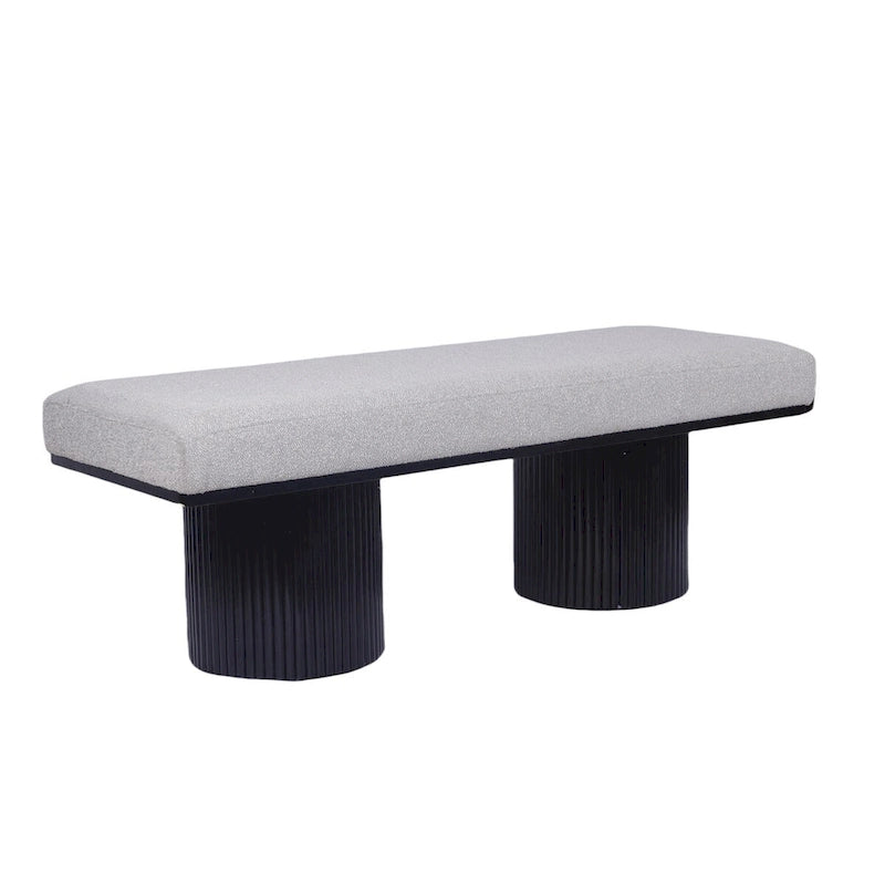 Panca imbottita con robuste gambe nere in tessuto bouclé grigio chiaro, panca da letto in stile contemporaneo per camera da letto e soggiorno