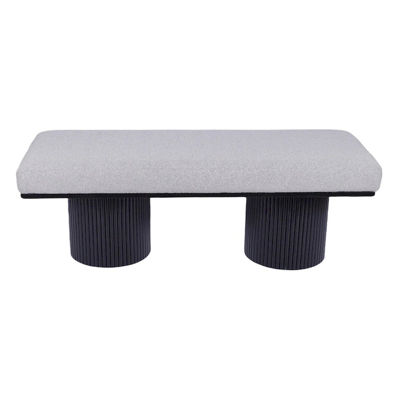 Panca imbottita con robuste gambe nere in tessuto bouclé grigio chiaro, panca da letto in stile contemporaneo per camera da letto e soggiorno