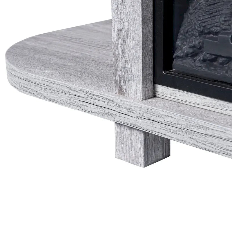 Mobile TV in legno grigio chiaro da 48 pollici con caminetto elettrico da 18 pollici con inserto nero
