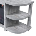 Mobile TV in legno grigio chiaro da 48 pollici con caminetto elettrico da 18 pollici con inserto nero