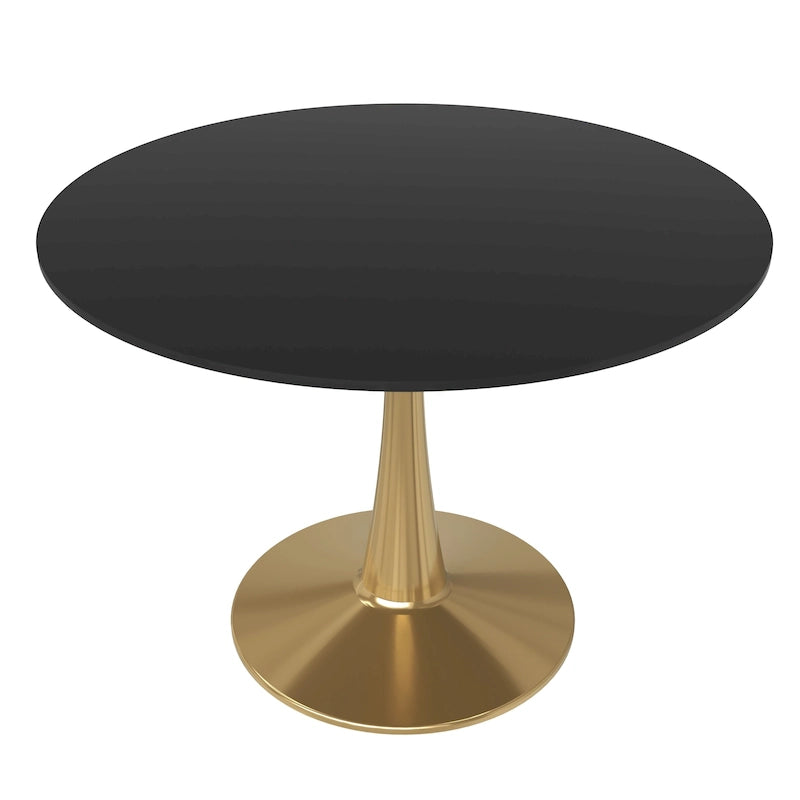 Tavolo da pranzo rotondo da 100 cm per 4 persone con piano in MDF e base in acciaio color oro per cucina e sala da pranzo