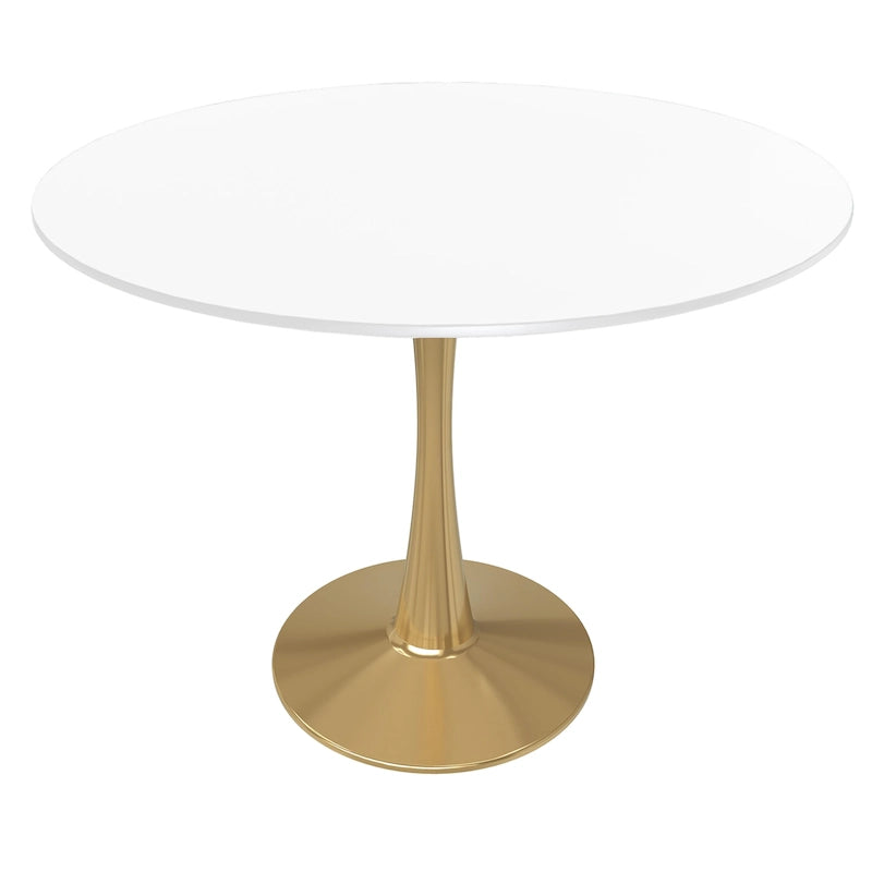 Tavolo da pranzo rotondo da 100 cm per 4 persone con piano in MDF e base in acciaio color oro per cucina e sala da pranzo