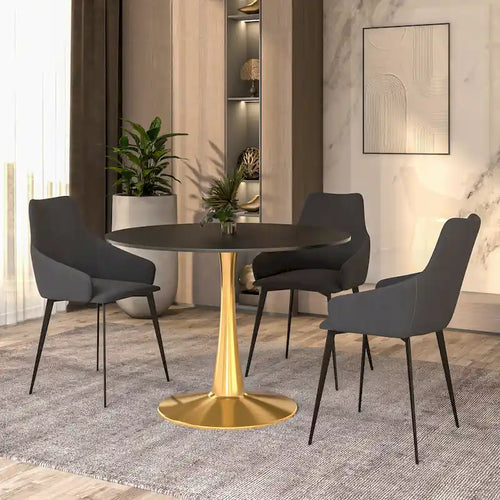 Tavolo da pranzo rotondo da 100 cm per 4 persone con piano in MDF e base in acciaio color oro per cucina e sala da pranzo