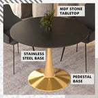 Tavolo da pranzo rotondo da 100 cm per 4 persone con piano in MDF e base in acciaio color oro per cucina e sala da pranzo