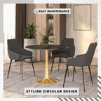 Tavolo da pranzo rotondo da 100 cm per 4 persone con piano in MDF e base in acciaio color oro per cucina e sala da pranzo