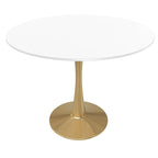Tavolo da pranzo rotondo da 100 cm per 4 persone con piano in MDF e base in acciaio color oro per cucina e sala da pranzo