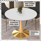 Tavolo da pranzo rotondo da 100 cm per 4 persone con piano in MDF e base in acciaio color oro per cucina e sala da pranzo