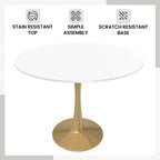 Tavolo da pranzo rotondo da 100 cm per 4 persone con piano in MDF e base in acciaio color oro per cucina e sala da pranzo