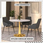 Tavolo da pranzo rotondo da 100 cm per 4 persone con piano in MDF e base in acciaio color oro per cucina e sala da pranzo