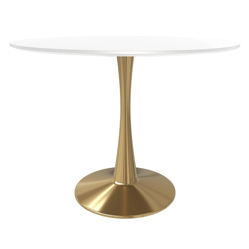 Tavolo da pranzo rotondo da 100 cm per 4 persone con piano in MDF e base in acciaio color oro per cucina e sala da pranzo