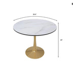 Tavolo da pranzo rotondo da 100 cm per 4 persone con piano in MDF e base in acciaio color oro per cucina e sala da pranzo