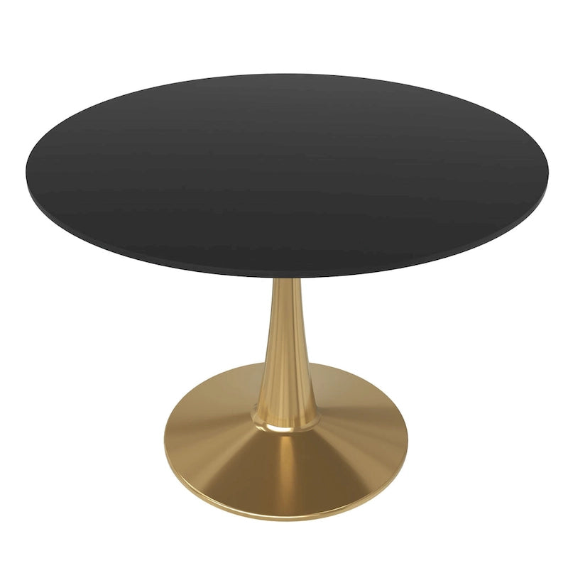 Tavolo da pranzo rotondo da 100 cm per 4 persone con piano in MDF e base in acciaio color oro per cucina e sala da pranzo
