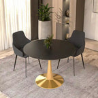 Tavolo da pranzo rotondo da 100 cm per 4 persone con piano in MDF e base in acciaio color oro per cucina e sala da pranzo