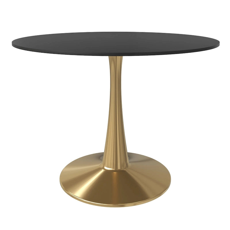 Tavolo da pranzo rotondo da 100 cm per 4 persone con piano in MDF e base in acciaio color oro per cucina e sala da pranzo
