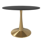 Tavolo da pranzo rotondo da 100 cm per 4 persone con piano in MDF e base in acciaio color oro per cucina e sala da pranzo