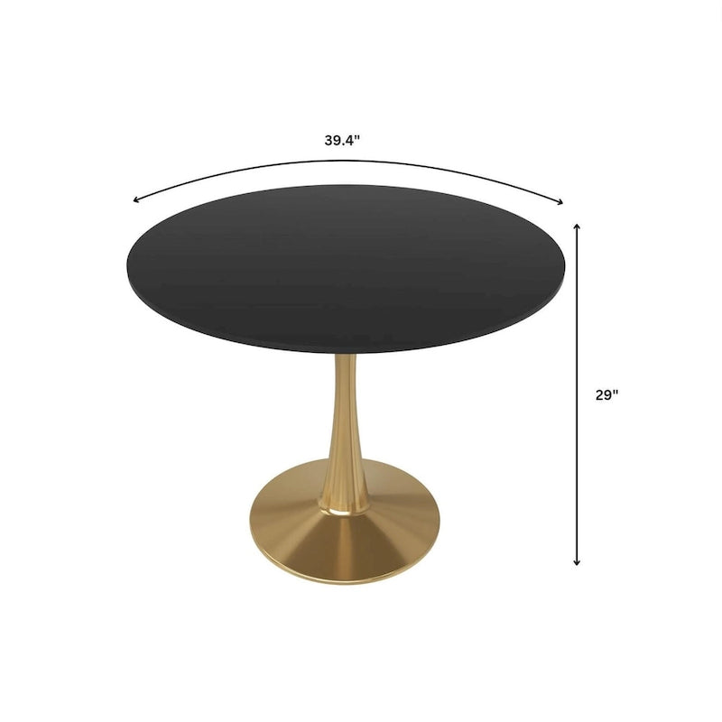 Tavolo da pranzo rotondo da 100 cm per 4 persone con piano in MDF e base in acciaio color oro per cucina e sala da pranzo