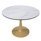 Tavolo da pranzo rotondo da 100 cm per 4 persone con piano in MDF e base in acciaio color oro per cucina e sala da pranzo