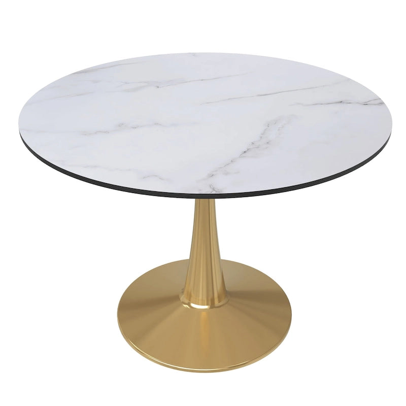 Tavolo da pranzo rotondo da 100 cm per 4 persone con piano in MDF e base in acciaio color oro per cucina e sala da pranzo