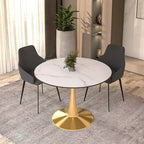 Tavolo da pranzo rotondo da 100 cm per 4 persone con piano in MDF e base in acciaio color oro per cucina e sala da pranzo