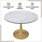 Tavolo da pranzo rotondo da 100 cm per 4 persone con piano in MDF e base in acciaio color oro per cucina e sala da pranzo
