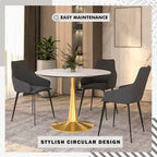 Tavolo da pranzo rotondo da 100 cm per 4 persone con piano in MDF e base in acciaio color oro per cucina e sala da pranzo