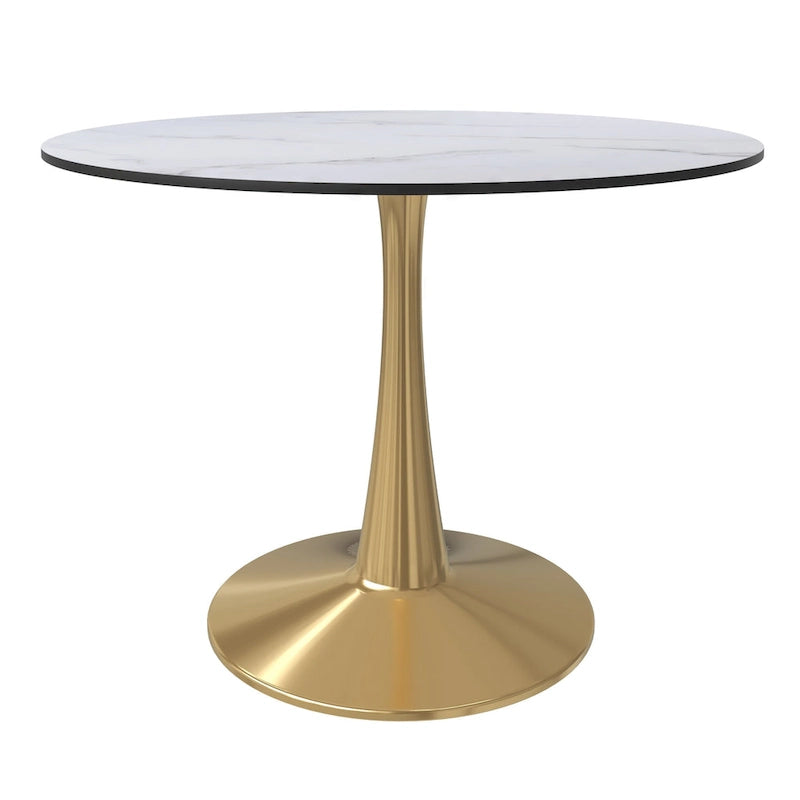 Tavolo da pranzo rotondo da 100 cm per 4 persone con piano in MDF e base in acciaio color oro per cucina e sala da pranzo